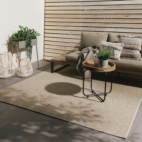 benuta Basic In- & Outdoor Teppich Wohnzimmer Iowa - Taupe 195x195 cm - Boho Jute-Look - Wetterfest für Balkon, Terrasse - Schlafzimmer, Küchenteppich & Wohnzimmerteppich - Strapazierfähig & Robust