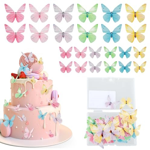 Tyqour 72Pcs Butterfly Cake Topper Butterflies Cupcake Toppers Mix Color Butterfly Cake Decorations for Birthday Theme Wedding Anniversary Baby Shower Party Decorating