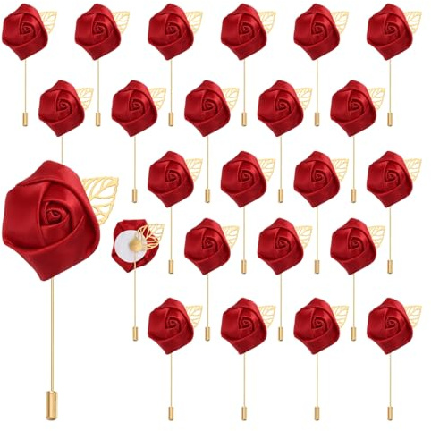 QUARKZMAN 24 Stück Weinrote Rosenanstecker Blumenstecknadeln für Hochzeitszeremonie Jubiläum Abschlussball Formelles Abendessen Party