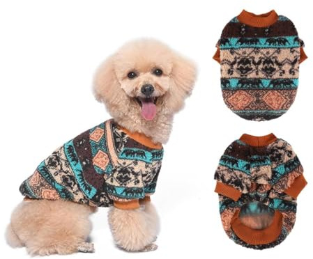 Yoolhamy Hundepullover für Kleine Hunde, Fleece Hunde Pullover, Winter Hundepulli, Ethnische Boho Winterkleidung Weich und warm Pullover Hund Thermische Welpen Dog Sweater (Brown, S)