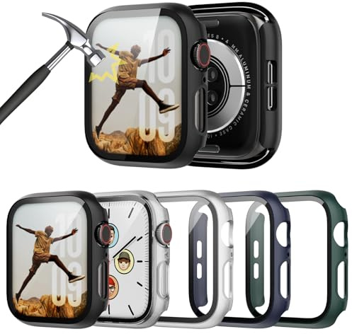 TGKML 5-Stück Hülle mit Schutzfolie für Apple Watch SE 3/SE 2/SE/6/5/4 40mm | Hard-PC Schutzhülle, Eingebaut Gehärtetes Glas, Kratzfest & Stoßfest Displayschutzfolie Zubehör