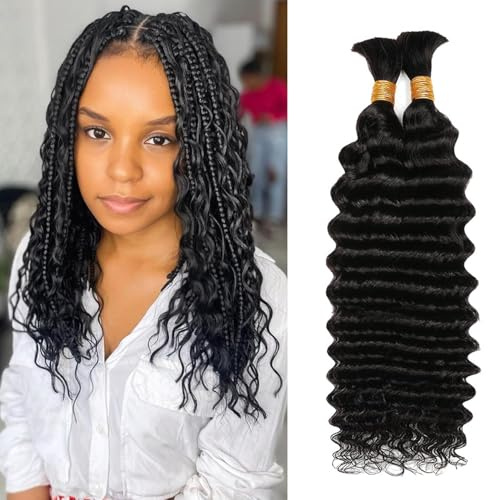 Lot de 2 extensions de cheveux humains ondulés courts et profonds de 30,5 cm pour tresses bohèmes, cheveux humains ondulés profonds en vrac pour tressage (Deep Wave 1B#, 30,5 cm, 100 g (50 g x 2