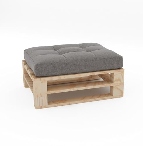 Lermowood Palettenmöbel Mpe Hocker 80 x 60 cm Natur | Europaletten Indoor und Outdoor Lounge Gartenmöbel Holz Gartenmöbel Set Lounge Möbel Terrasse Balkon Loft Stil Paletten