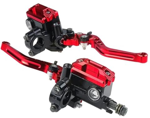 FOGJCMET Conjunto Palanca Embrague Freno Motos Manillar Motocicleta Palancas Cilindro Maestro Mango Bomba Freno Hidráulico Embrague 7/8 22 Mm Barra Mango Estándar(Red)