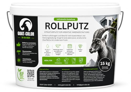 GOAT Rollputz - Streichputz 15kg | Innenbereich | für Wand und Decke | leicht zu Verarbeiten | weiß matt | gute Deckkraft | feine Struktur | atmungsaktiv | lösemittelfrei | individuell gestaltbar