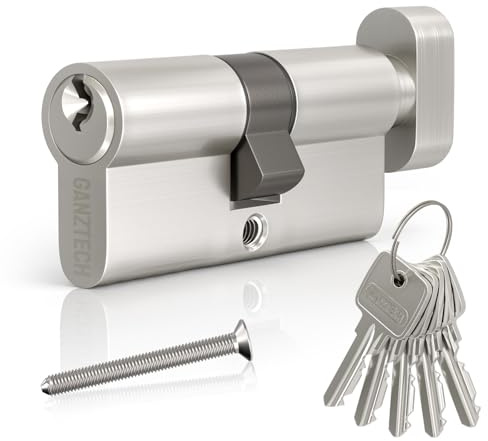 GANZTECH 35T/35 (70mm),Nickel Door Barrel Lock,Key Key with 5 Standard Keys,Aluminum Alloy Euro Cylinder Lock,Secure Stable for Wooden,Composite Doors and UPVC