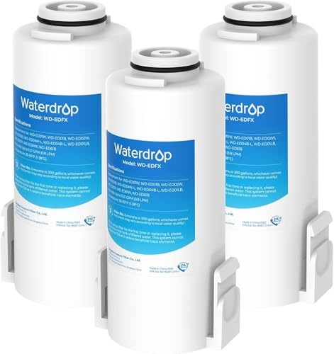 Waterdrop WD-EDFX Replacement Filters for Waterdrop Rechargeable Water Filter Jug WD-ED61W, WD-ED61B 200-Gallon Long-Life, 10X Filtration Efficiency, Reduce 98% Chlorine and 20+ Contaminants, 3 Pack