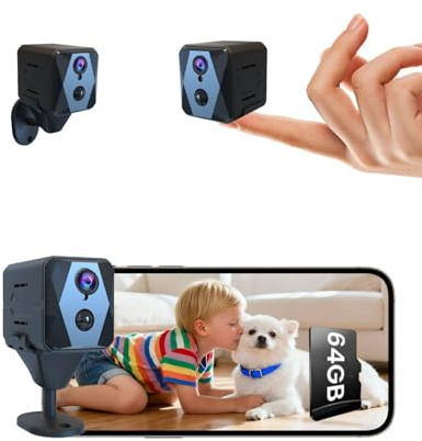 aidowocam Mini Kamera 4K Kamera Überwachung Innen mit 64G SD WLAN Überwachungskamera Innen,WiFi Camera Live Übertragung Handy APP Für Lange Standby Akku Kamera,Bewegungsmelder Nachtsicht