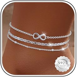 JUANKIKI 3Pcs Silber Fußkettchen für Damen Fussketten für frauen Silber 925 Verstellbare Wasserdicht Fußkettchen Strand Fußkettchen für Damen