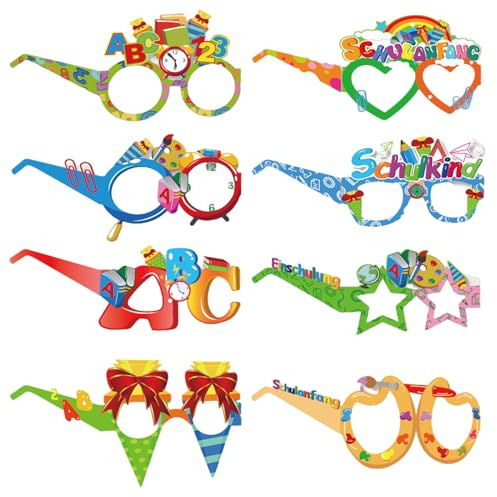 FangBoJie 8 Stück Einschulung Deko, Deko Einschulung Junge Mädchen 2026 | Schulkind Brille,Buchstaben 123-Brille Set,Schuleinführung Schulanfang Einschulung Deko,Einschulungsdeko Papier Partybrille