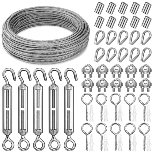 Tatxmalv 30m Hohe Qualität Drahtseil Set, 3mm Stahlseil Kit Edelstahl, Ausgezeichnete Flexibilität und Verschleißfestigkeit, für Spalier für Kletterpflanzen, Gartenzäune, Kronleuchter im Freien