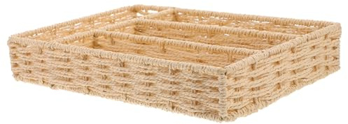 Organisateur de Couverts en Panier Divisé pour Tiroir la Cuisine | Rangement Couverts Tiroir la Cuisine, Boîte de Rangement pour Tiroir, Papier Tressé et Fil de Fer