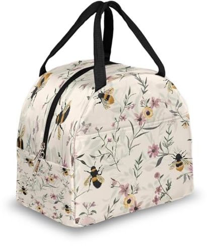 Mexpekil Retro Animal Bee Flower Thermal Lunch Bag Box for Kids Adults, Insulated Lunch Tote Cooler Bag for School Work Travel
