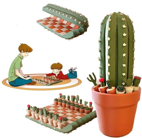 Ensemble d'échecs Cactus 32 pièces imprimé en 3D. Pliable et Pratique, C'est Un échiquier de Bureau idéal pour Les Amoureux des Plantes. Un Jeu de société de Voyage pour Enfants, Adultes et fêtes.
