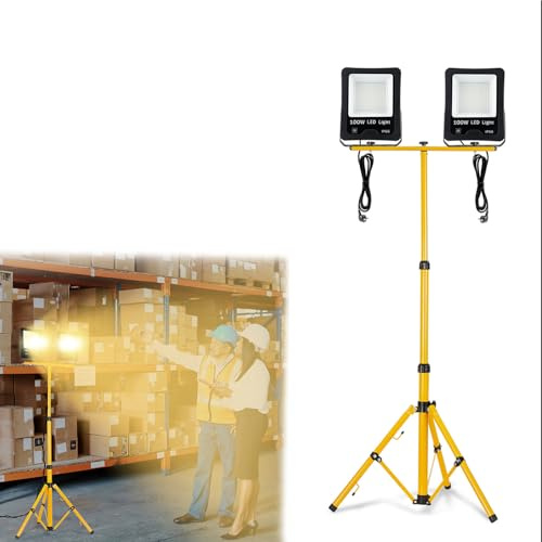 LILIIN 2x100W Baustrahler LED Strahler Fluter Mit Verstellbarer Stativ und 3m Kabel Stecker Außenstrahler Arbeitsscheinwerfer IP66 Wasserdicht Flutlicht Scheinwerfer für Werkstatt, Garage, Warmweiß