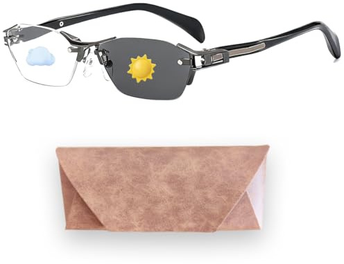 LTDOOIT Blaulichtfilter Brille Damen Herren 1,5, Selbsttönend Lesebrille, Hochauflösend, Randlos Dioptrien, Leicht Retro Design, UV400 Schutz, Ideal für Lesen & Bildschirmarbeit mit Etui