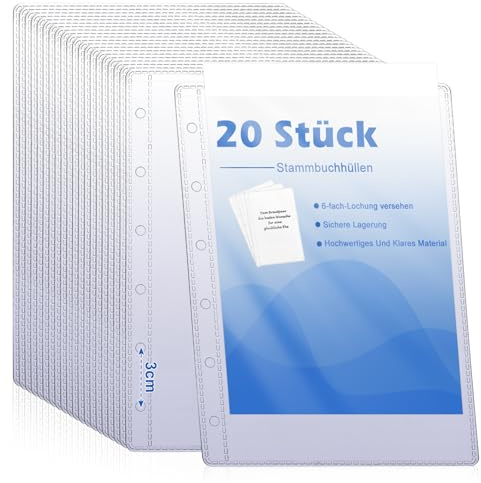 20 Stück Stammbuchhüllen A5 6 Loch Extra Stark 15 X 21cm Klarsichthüllen Für Stammbuch Prospekthüllen Stammbuch Ohne Zipper A5 Binder Taschen für Dokumenten Stammbücher Akten Familienfotos