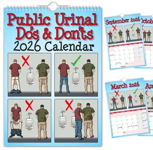 Calendrier 2026 des règles de bienséance aux toilettes publiques, calendrier humoristique à spirale avec illustrations des bonnes manières, agenda pratique et plein d'humour (1pc)