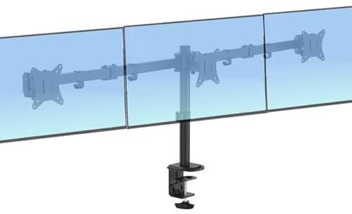 Support 3 Ecran pc，Pied Ecran pc，pour écrans de 10 à 27 Jusqu'à 24 kg avec VESA 75 x 75/100 x 100, Triple Bras de Moniteur,Rotatif ±90°，Inclinable ±45°，Pivotable 360°，Bras de Moniteur