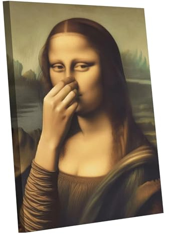 FSSODWT Lustige Mona Lisa Toilette Badezimmer Leinwand Wandkunst 12x16in | Nase kneifen Wanddekoration, Klassisches Gemälde, Humor Amüsante Toilettenkunst, Skurriler Posterdruck