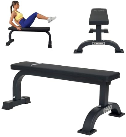XTREXO B10-300 kg de capacidad de carga – Banco plano – Acero macizo y piel sintética – Diseño compacto – para entrenamiento de fuerza, entrenamiento con mancuernas y gimnasio en casa