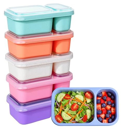 Surflyee 6PCS Snack Containers with 2 Compartments, Snack Pot with Lids | Reusable Snacks Packs Containers for Bento, Meal Prep, Food Storage, Use for School, Work, Travel and Picnic