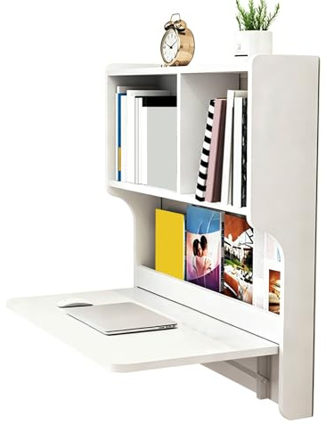 Mesa plegable de escritorio montada en la pared con almacenamiento, diseño que ahorra espacio, tablero de partículas duradero, capacidad de carga de 40 kg para oficina en casa, estante flotante