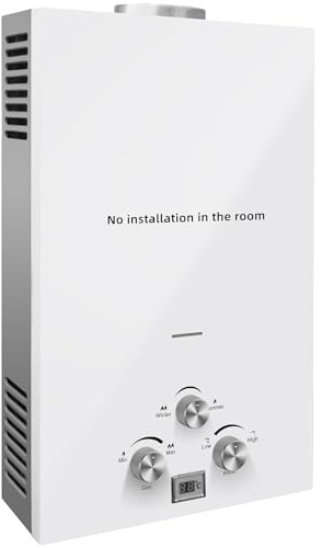 Scaldabagno istantaneo a gas, 12 l, 24 kW, GPL, con regolazione della temperatura ± 2 °C, montaggio a parete salvaspazio per case vacanze, piccole case e docce in tutta la casa