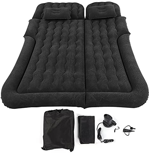 Phefop Aufblasbares SUV Luftmatratzenbett mit Elektrischer Pumpe und 2 Kissen, 12V, für Camping und Reisen (Black)