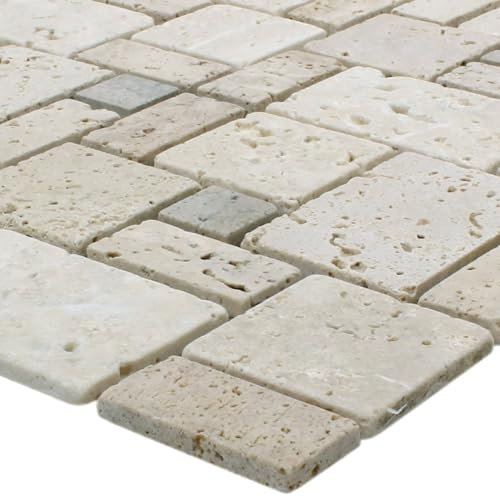 Naturstein Travertin Mosaikfliesen Airbrush Beige Küchenspiegel Steinfliesen WC