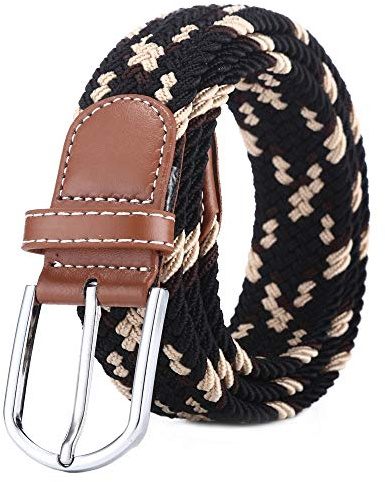 BOZEVON Elastischer gewebter Gürtel - Herren Damen Mehrfarbiger Geflochtener Stretchgewebe-Gürtel Schwarz und Khaki und Braun