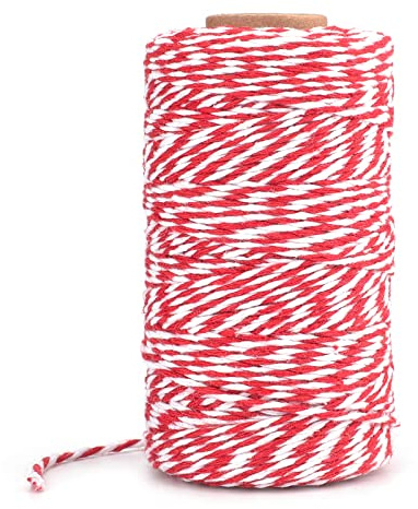 jijAcraft 100m Rot und Weiß Baumwolle Schnur, Bäcker Bindfäden Bastelschnur Dekokordel Schnur Perfekt für Backen, DIY Basteln, Weihnachten Geschenke Verpacken