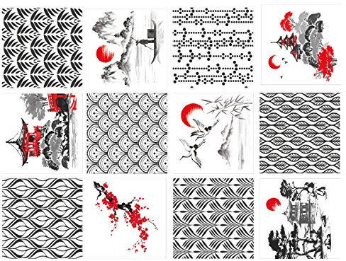 | Sticker Carrelage | 12 Pièces - Stickers Autocollants Adhesifs Carrelage - Carreaux de Ciment - Japanisch - Dimensions d'un Sticker : 15 x 15 cm - Meubles Cuisine Salle de Bains ...