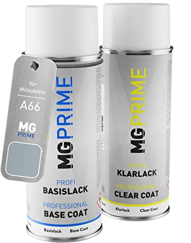 MG PRIME Billack Spray can set för Mitsubishi A66 Cool Silver Metallic/Starlight Silver Metallic Base coat klarlack spray can 400ml