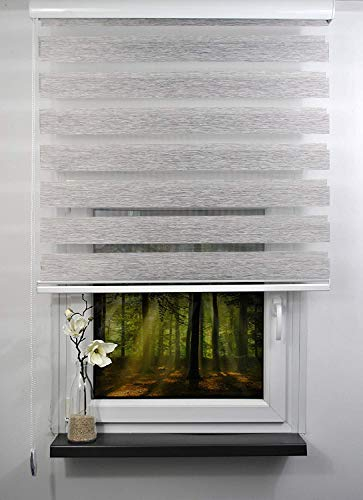 Duo Rollo Doppelrollo Farbe hell grau meliert Breite 160 cm Länge 200 cm mit breiter Beschwerung geschlossener Kassette Kettenzug Alternative zu Gardine oder Plissee (160 cm, 200 cm)