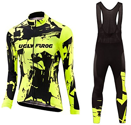 UGLY FROG Radtrikot Damen Set Fahrradbekleidung Frühling Herbst Fahrradtrikot Langarm und Radhose mit 3D Sitzpolster Streifen