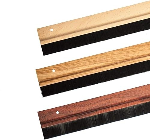 Türbodendichtung Bürstendichtung in 3 Holzfarben zum Schrauben oder Kleben auswählbar (Mit Klebeband, Dunkelbraun)