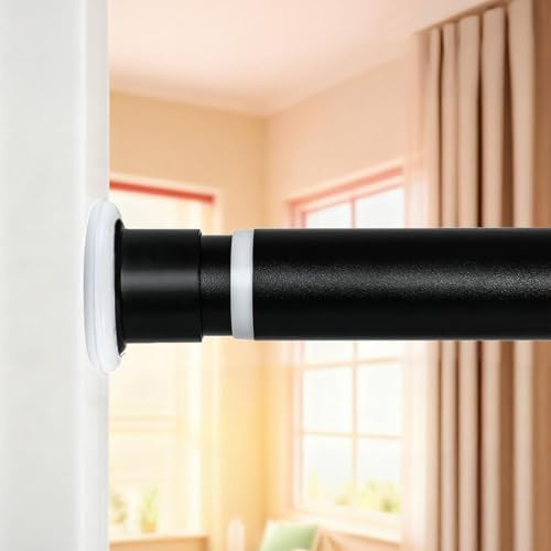Ginbel Direct Tension Curtain Rod 43 to 162 Inches (3.6 to 13.5 ft), 1.26 Diameter Spring Adjustable Heavy Duty Long Large Curtains Pole for Windows Door Bathroom Patio Outdoor No Drilling, Black