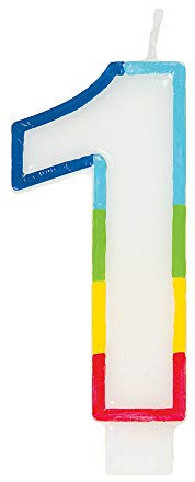 Candela di compleanno numero 1 con bordo arcobaleno vibrante (7 cm x 12 cm), splendida decorazione multicolore per feste, realizzata appositamente per pietre miliari celebrative, 1 pezzo