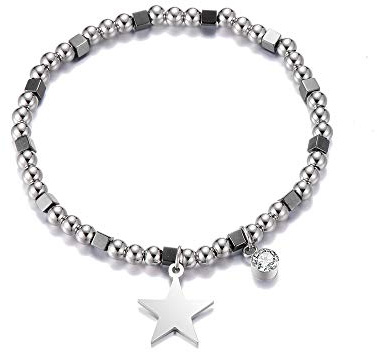 Ouran Pulseras elásticas de cuentas para mujer, pulsera con colgante de acero inoxidable con cordón elástico de cristal, regalo para amigos, Cristal, Cubic Zirconia
