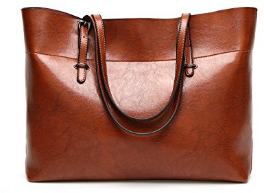 Coolives Damen Shopper Taschen Tote Handtaschen Horizontal Schultertasche Braun EINWEG