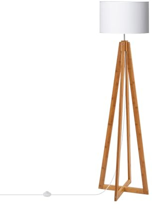 LEDKIA LIGHTING - Stehleuchte aus Holz | Modernes Design | Bambus für Wohnzimmer | E27 Fassung | Dekorative Innenbeleuchtung, Weiß, Holz, Textil