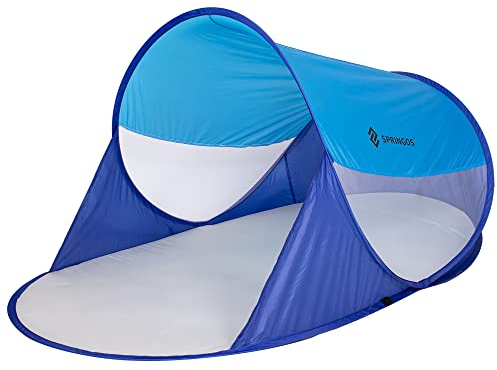 SPRINGOS Wurfzelt Pop Up Zelt Strandzelt Strandmuschel Sekundenzelt Bodenanker Tragetasche (Blau-Dunkelblau)