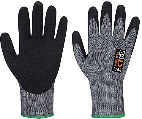 Portwest CT69 CT Cut F7 Nitrile Glove A9 Robust 7 Gauge Liner Breathable | Grey/Black, Large, OEKO-TEX STANDARD 100, CE Certified, UKCA, EN ISO 21420 Dexterity 5, Wet and Dry Grip, Construction