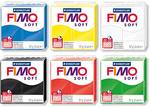 Staedtler - Fimo Soft Normalblock, Modelliermasse, 57 g (Grundfarben Sparset) Schwarz, weiß, gelb, blau und rot