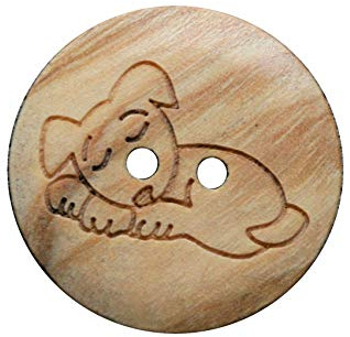 süße Holz Knöpfe 2 Loch mit Hund Motiv aus echtem Oliven Holz und teilweise sichtbarer Maserung (10 Stück) (15mm)