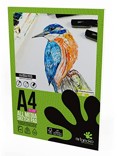 Artgecko Pro All Media Skizzenblock, A4, 40 Blatt, 150 g/m², weißes Zeichenpapier