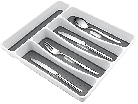 Beowanzk Besteckkasten für Schubladen Ordnungssystem, Besteck Organizer Antirutschmatte Besteckbox,Kompakter Küchen Cutlery Tray 40 * 30,Besteckkiste Aufbewahrung Platzsparend Besteckeinsatz Weiß