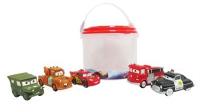 Disney Store Official Pixar Cars Bath Toys Set - Includes 5 Detailed Toys with a Straining Storage Bucket - Bath Time Fun & Water Play Set for Kids