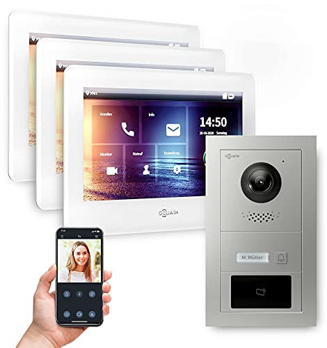 Goliath Hybrid | 2-Draht Bus | Full-HD Video Türsprechanlage | App | 1-Fam | 3 x Full-Touchscreen 7 | Aluminium Unterputz Türstation | + RFID | 180° Ultra-Weitwinkel | AV-BUS-520